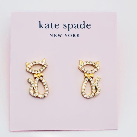 NEW Kate Spade Jazz Things Up Pave Cat Earrings - Picture 2 of 5